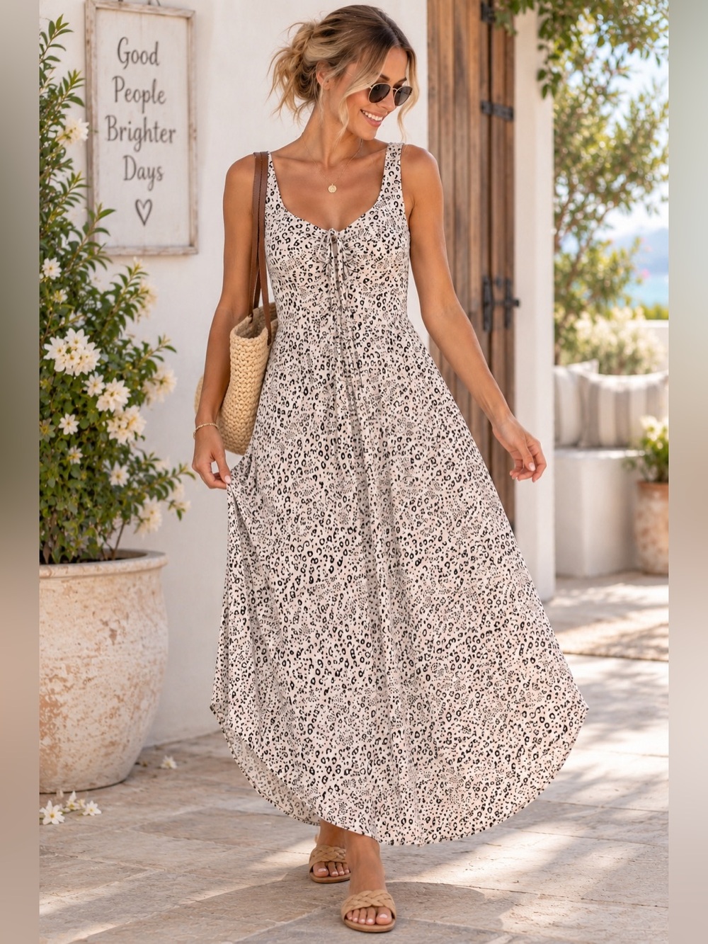Z Supply Leopard Print Tie Front Maxi Dress XS Boho Resort Animal Print